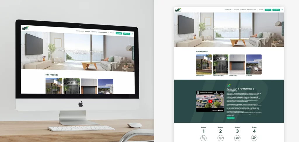 Site HP Fermetures et Menuiseries affiché sur un écran d'ordinateur