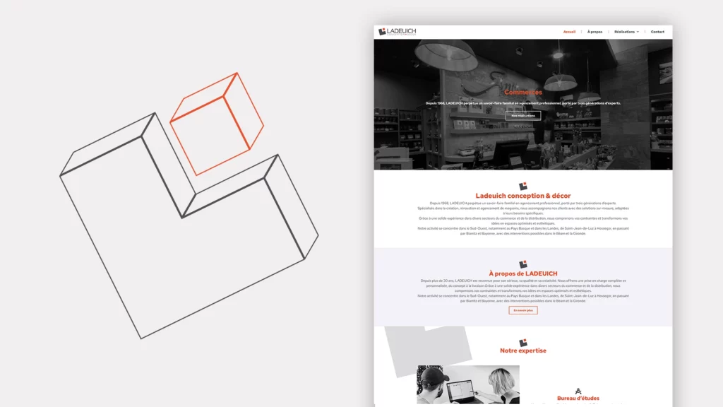 Page d’accueil du site Ladeuich et identité graphique rouge et noire