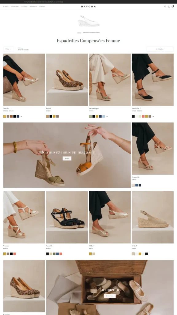 Page de la boutique en ligne Bayona