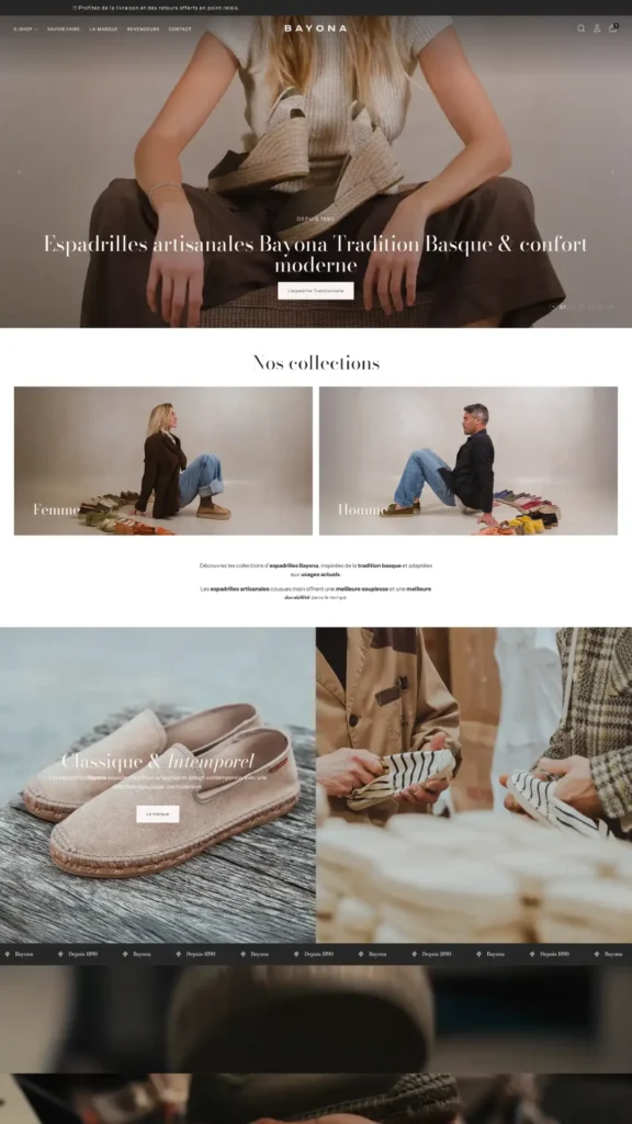 Page de la boutique en ligne Bayona