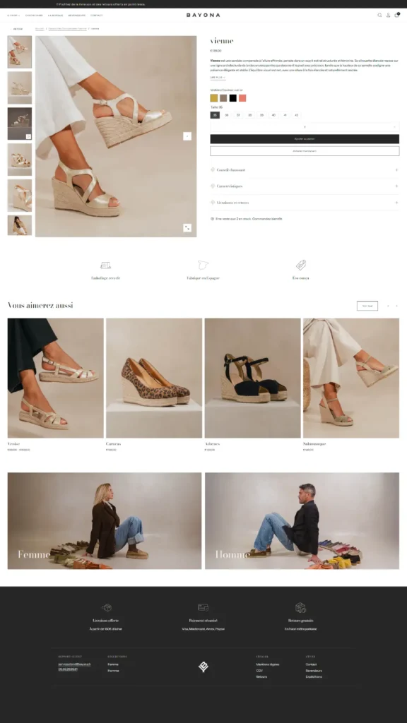 Page produit de la boutique en ligne Bayona