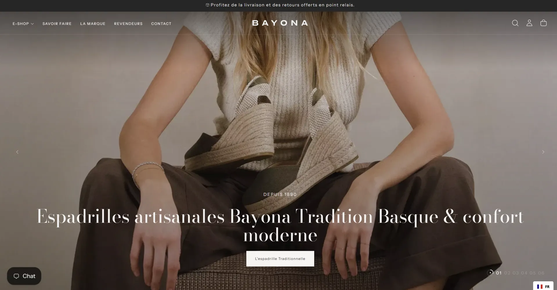 Boutique en ligne Bayona sur ordinateur, page d'accueil