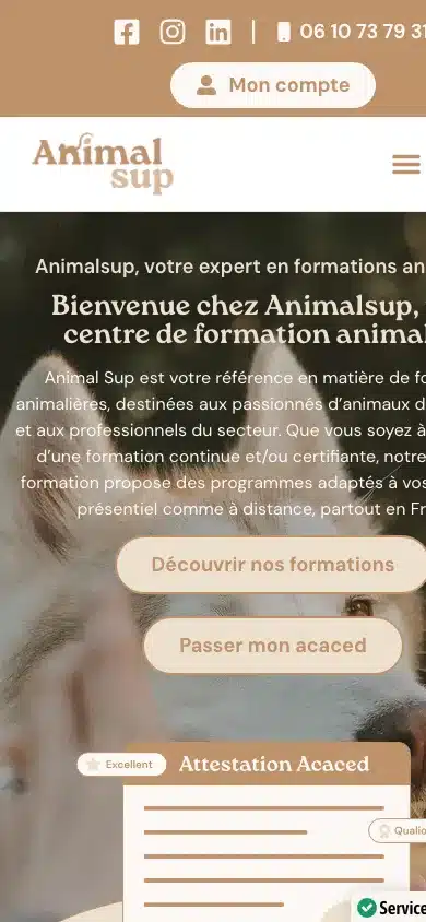 Site Animalsup sur mobile