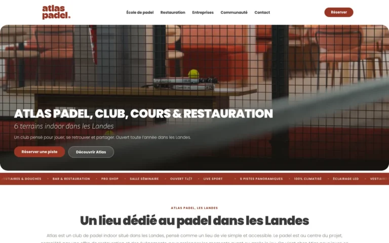 Site Atlas Padel sur ordinateur