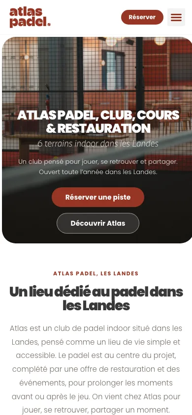 Site Atlas Padel sur mobile