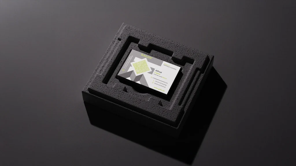 Carte de visite Galco présentée dans un coffret noir